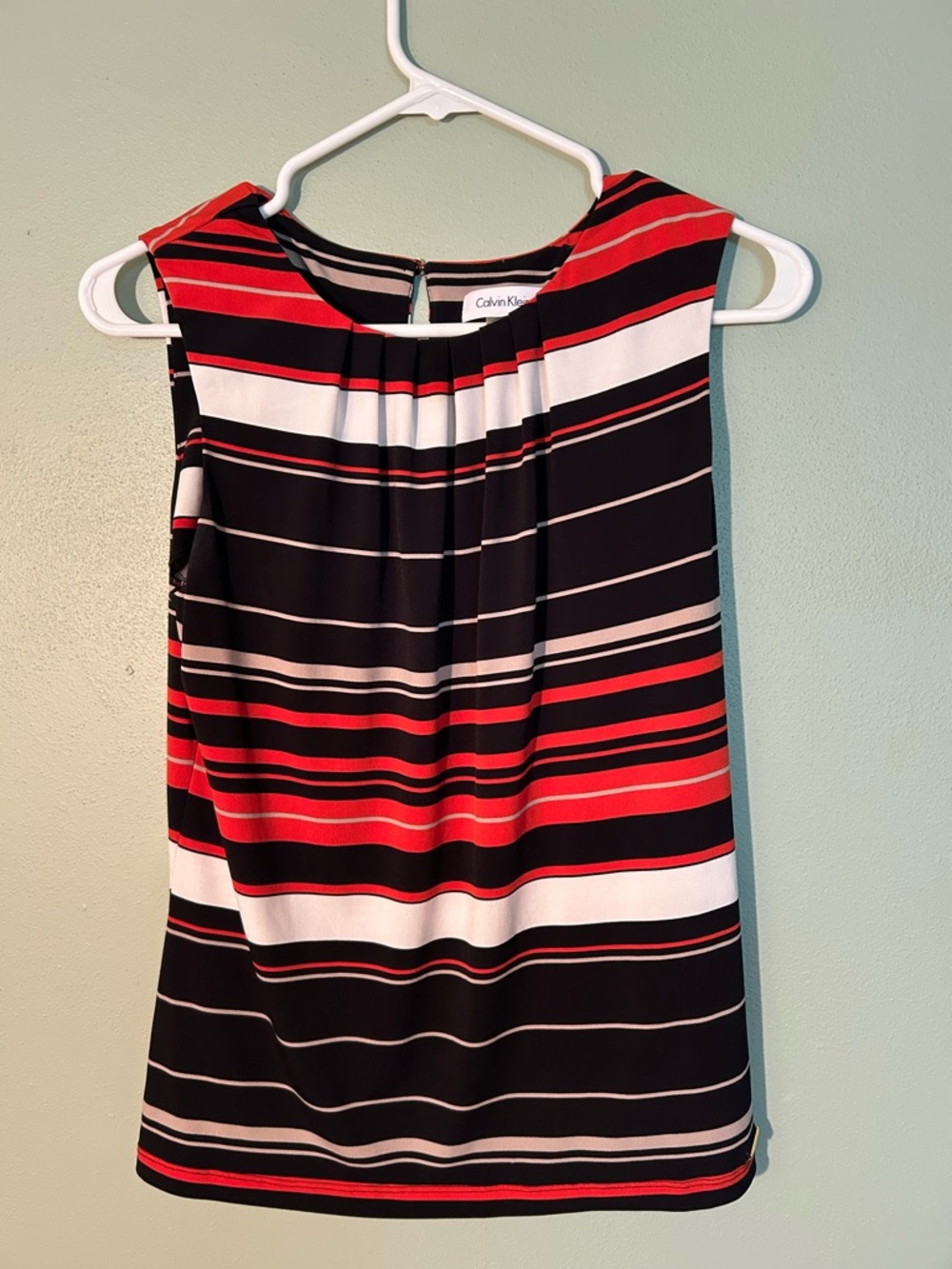 Calvin Klein Red, Black & White Striped Sleeveless Top Women’s Medium